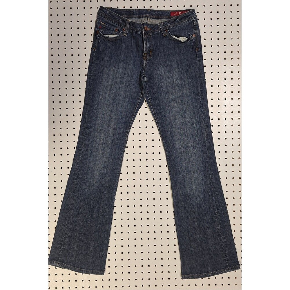 Seven7 Womens Classic Flare Jeans Sz 31 Dark Wash Blue Denim Low Rise 5 Pocket